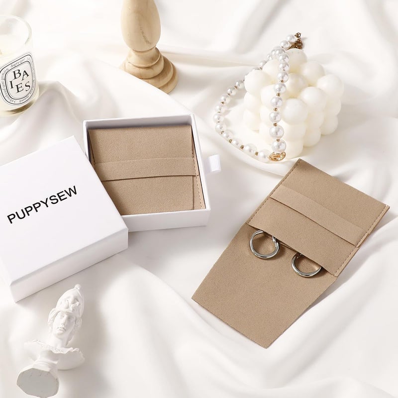 Handmade 40pcs Sand Microfiber Jewelry Pouch 8 x 8cm Jewelry Packaging Bag Luxury Gift Fixed Strap Envelope Style Packaging Small Jewelry Gift Bags for Earrings Necklaces Bracelet Ring - Image 5